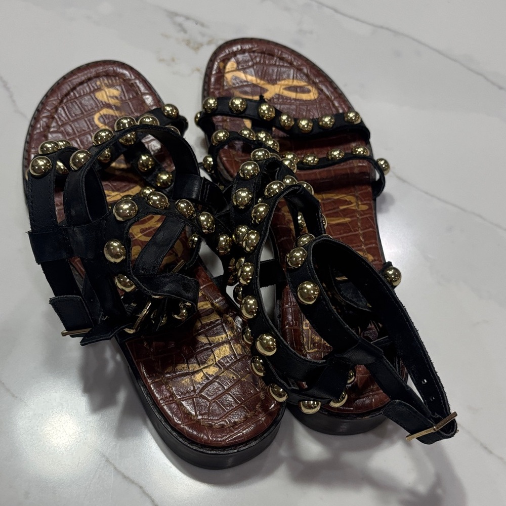 Sam Edelman Black Gladiator Sandals with Gold Studs - Picture 5 of 12